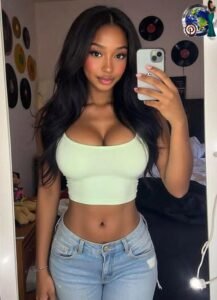 Confident curvy woman taking a mirror selfie representing phone sex chat UK and adult chat with horny girls
