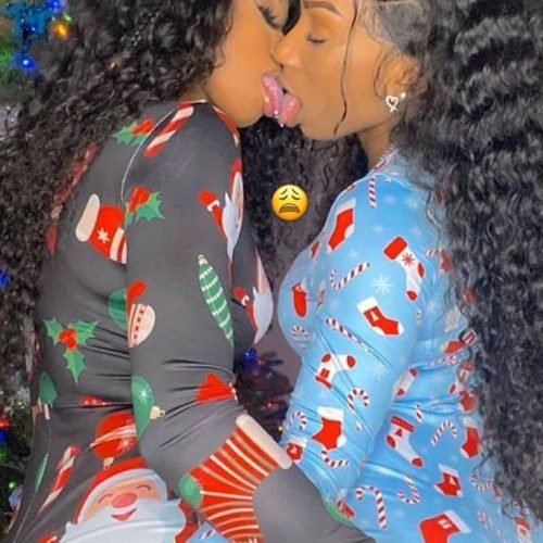 Girls on girls chat UK profile featuring two confident women Lesbian chat UK duo in matching festive outfits